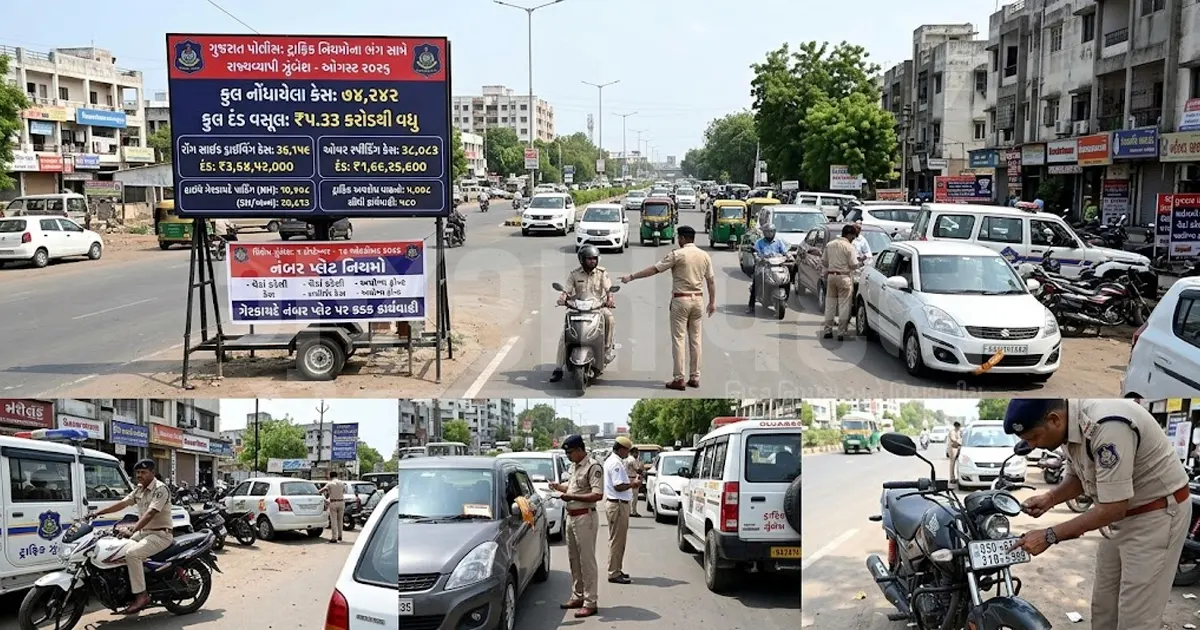 ગુજરાતમાં ટ્રાફિક નિયમભંગનો કડક એક્શન, 74 હજાર કેસોમાં ₹5 કરોડથી વધુનો દંડ વસૂલાયો