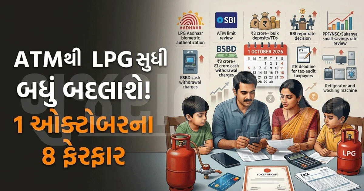 1 ઓક્ટોબરથી બદલાશે 8 મોટા નિયમો! ATM, FD, LPG સહિત સીધી અસર તમારા ખિસ્સા પર