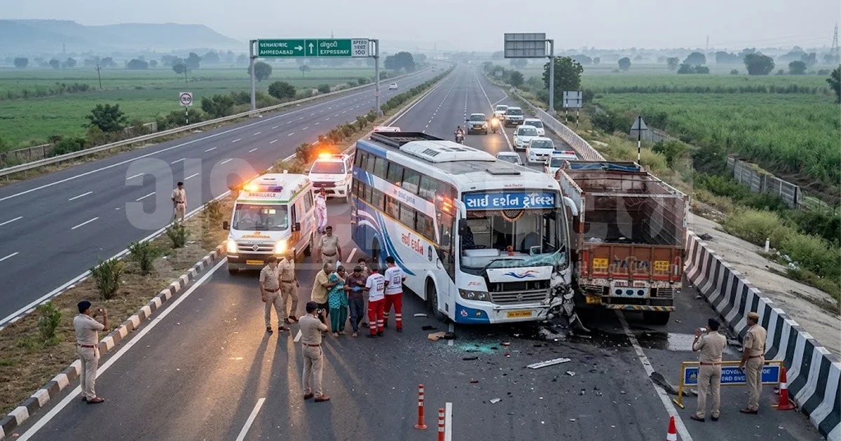 અમદાવાદ-વડોદરા એક્સપ્રેસ વે પર ગમખ્વાર અકસ્માત: લક્ઝરી બસ ટ્રક સાથે અથડાતાં 5 મુસાફરોના કરુણ મોત